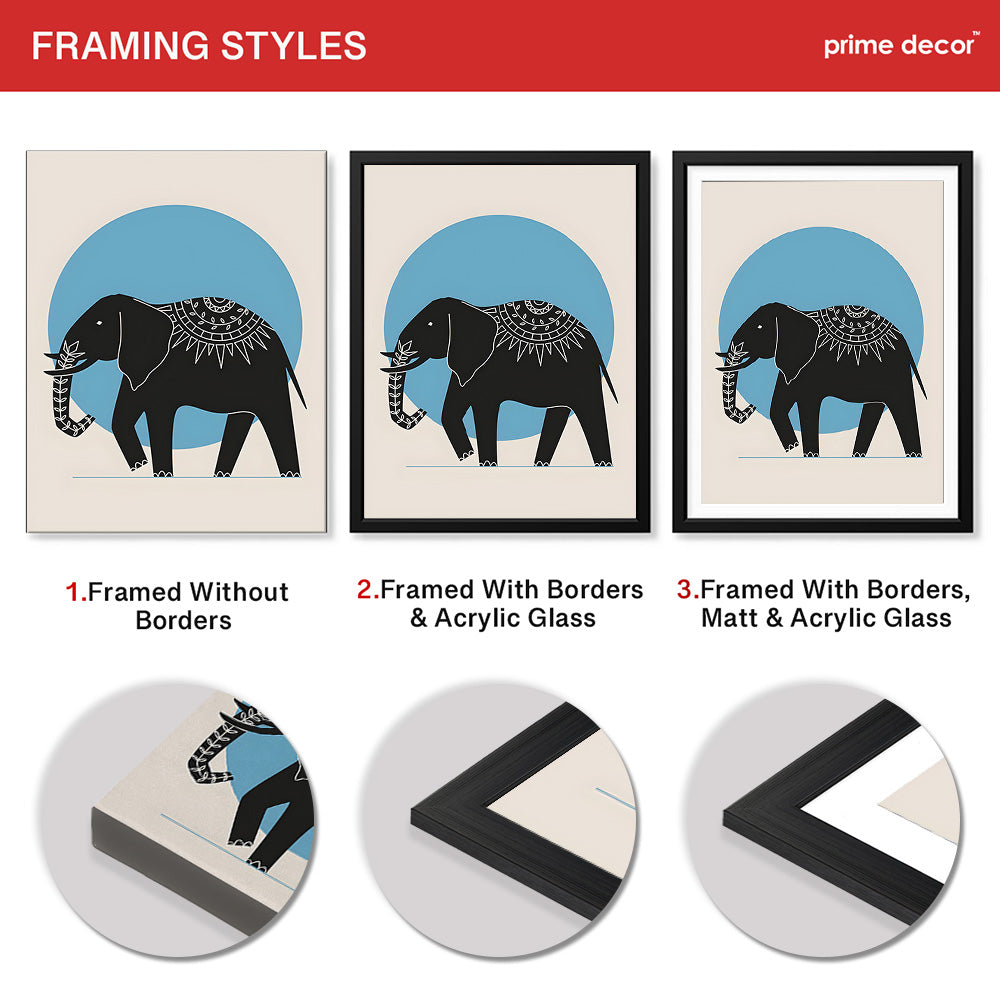 Elephant With Beautiful Art Over Blue & Beige Background | Abstract Animal Artwork #0075 - Prime Décor
