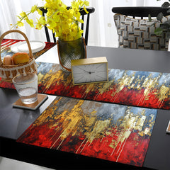 Wine Red & Grey with Rustic Dripping Gold | Table Runner and Placemat Set