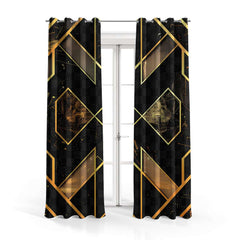 A Black & Gold Diamond Pattern | Abstract Curtains #076 - Prime Décor
