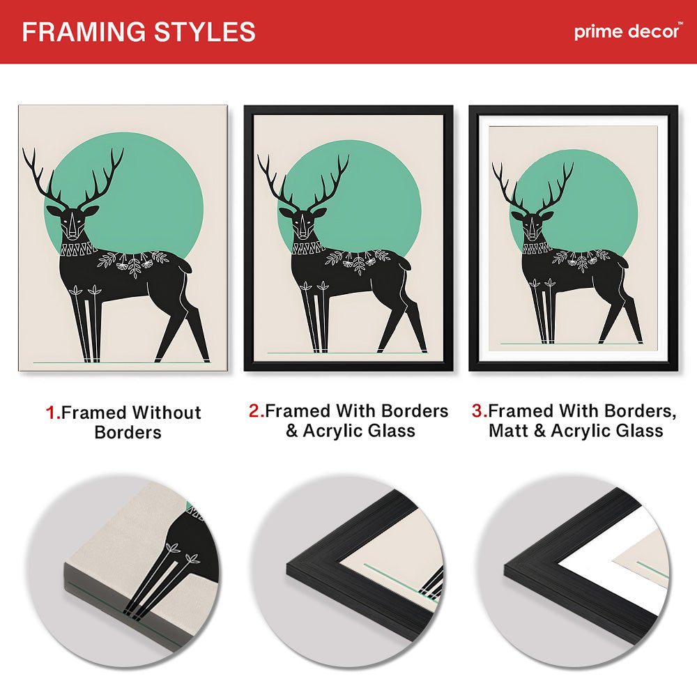 Deer With Beautiful Art Over Green & Beige Background | Abstract Animal Artwork #0076 - Prime Décor