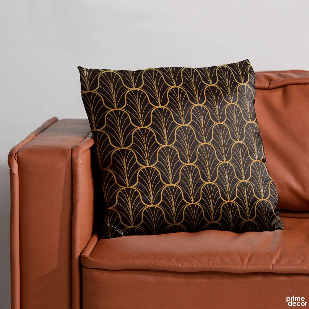 Black & Gold Outline Geometric | Abstract Cushion #077 - Prime Décor
