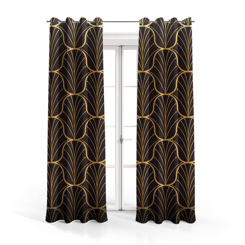 Black & Gold Outline Geometric | Abstract Curtains #077 - Prime Décor
