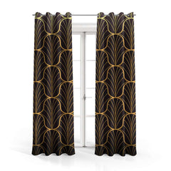 Black & Gold Outline Geometric | Abstract Curtains #077 - Prime Décor