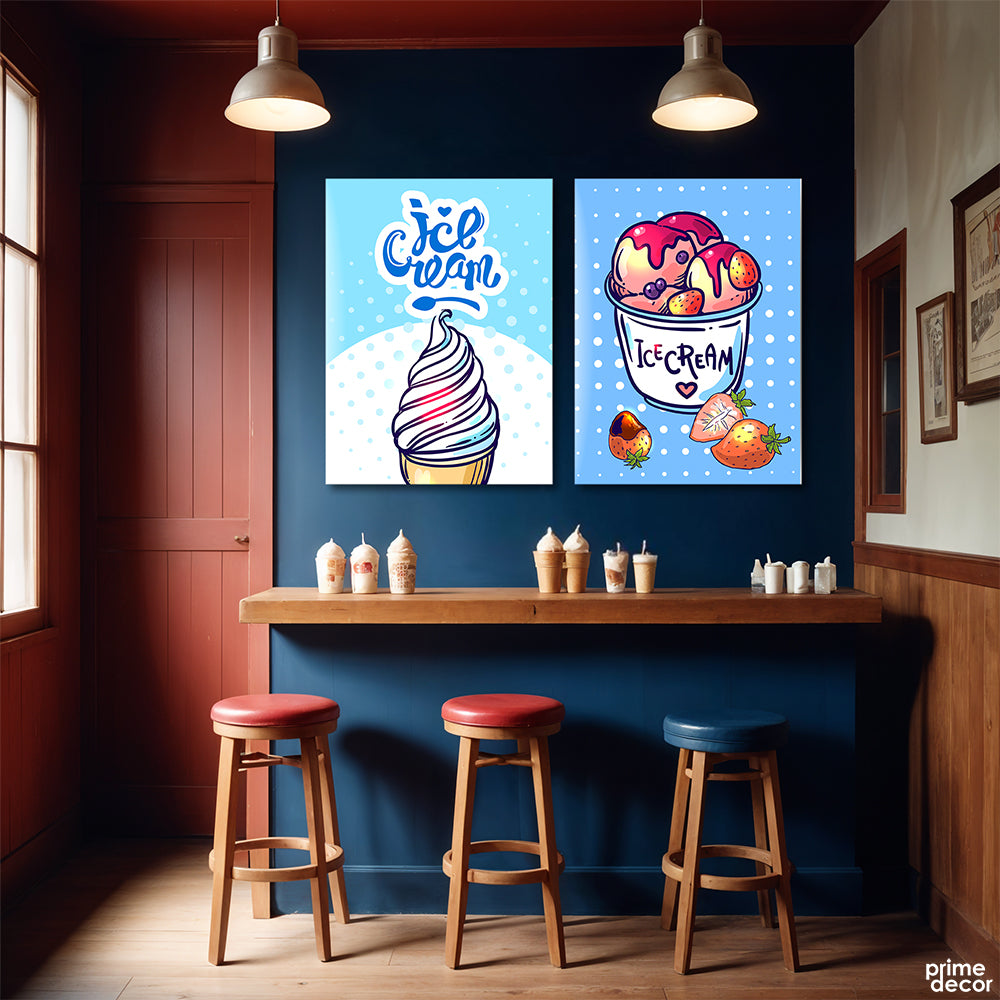 Yummy Icecream With Blue Polka Dots Background (2 Panel) Food Wall Art - Prime Décor