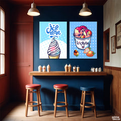Yummy Icecream With Blue Polka Dots Background (2 Panel) Food Wall Art - Prime Décor