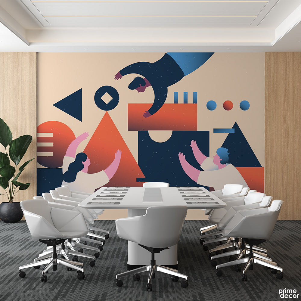Geometric Teamwork Design Shapes | Office Wallpaper Mural – Prime Décor