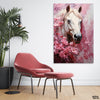 Beautiful Artwork Of A White Horse With Pink Flowers (Single Panel) Nature Wall Art
