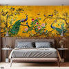 Beautiful Peacocks With Floral Trees Over Beige Background | Floral Wallpaper Mural