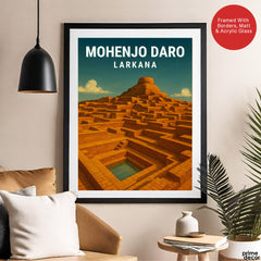 Mohenjo Daro Larkana | Pakistan Heritage Illustration Poster | Travel Artwork #00780