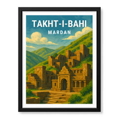 Takht-I-Bahi Mardan | Pakistan Heritage Illustration Poster | Travel Artwork #00781