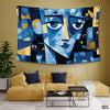 Black Gold & Blue Geometric Face Artwork | Fashion Tapestry