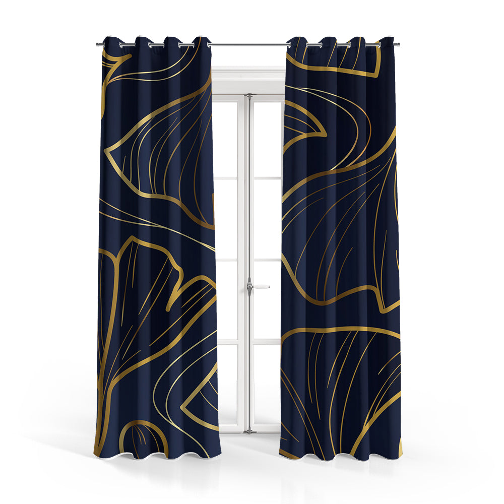 Golden Linear Ginko Leaves | Abstract Curtains #079 - Prime Décor