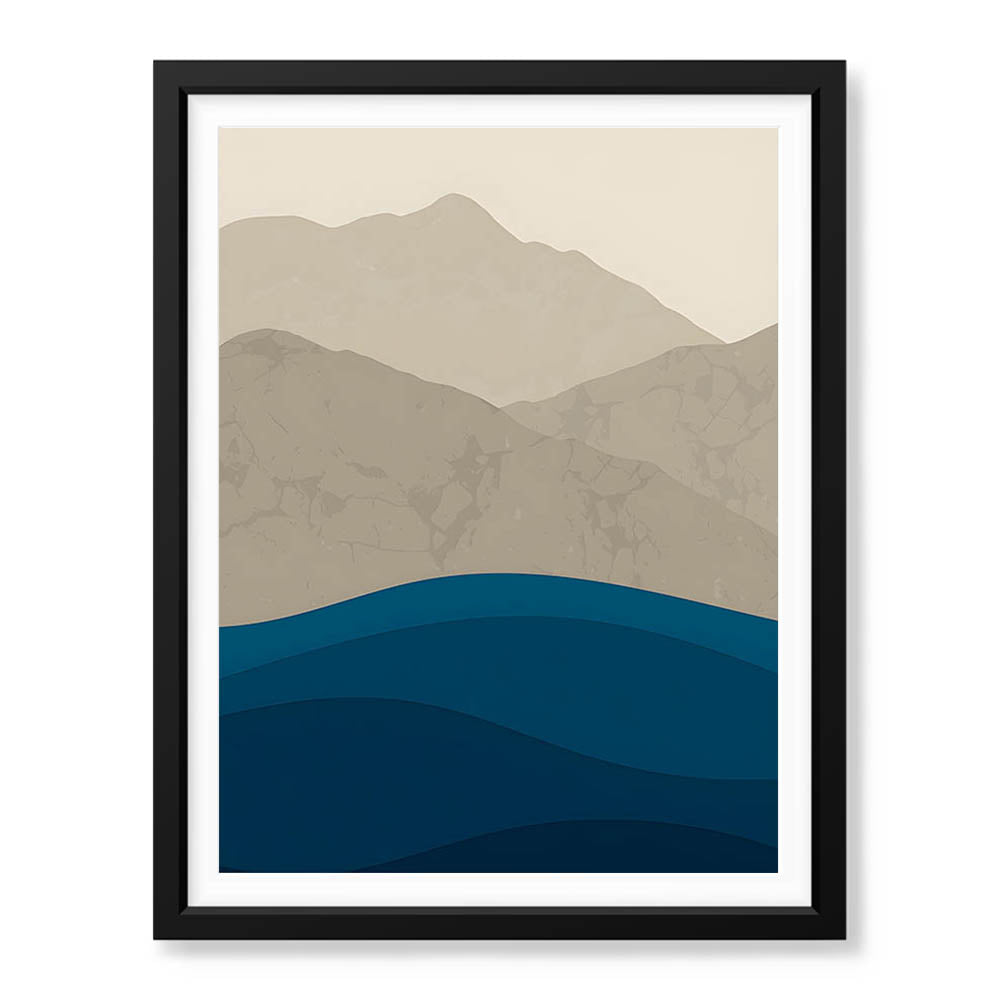 Grey & Blue Mountains Over Sea Abstract Design | Abstract Office Artwork #0079 - Prime Décor