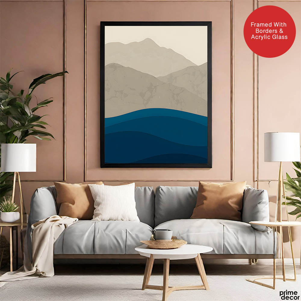 Grey & Blue Mountains Over Sea Abstract Design | Abstract Office Artwork #0079 - Prime Décor