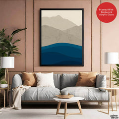 Grey & Blue Mountains Over Sea Abstract Design | Abstract Office Artwork #0079 - Prime Décor