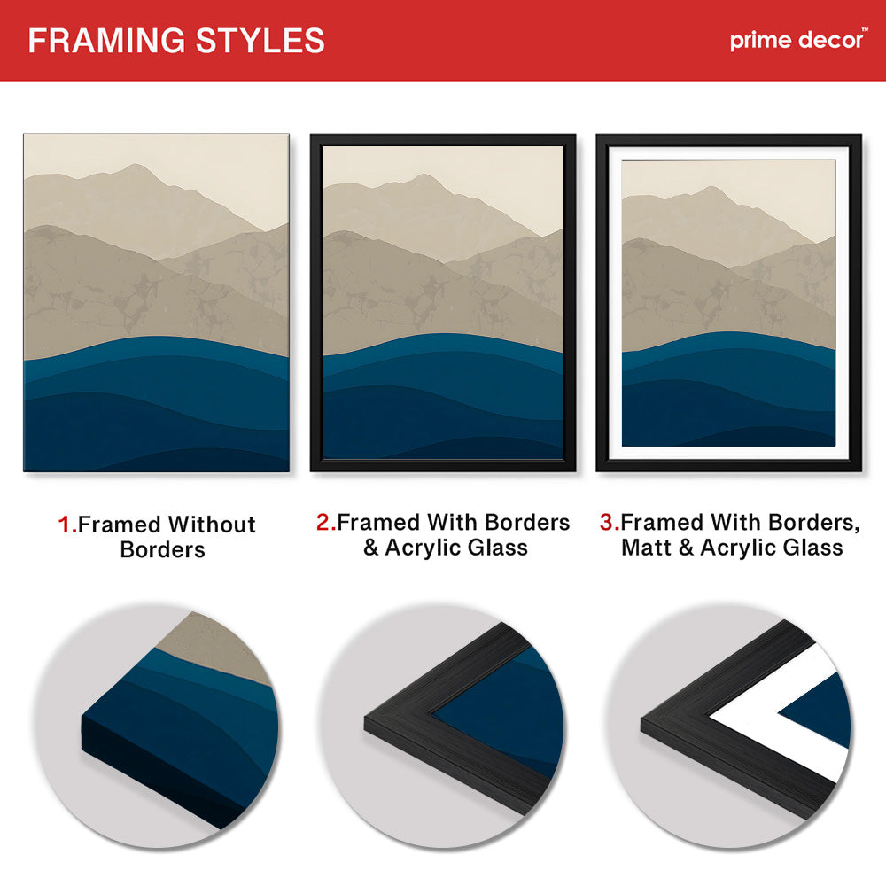 Grey & Blue Mountains Over Sea Abstract Design | Abstract Office Artwork #0079 - Prime Décor