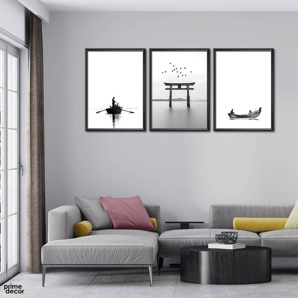 Black & White Boatman (3 Panel) Nordic Wall Art