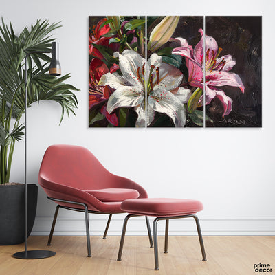 Beautiful White & Pink Flowers With Green Leaves (3 Panel) Floral Wall Art