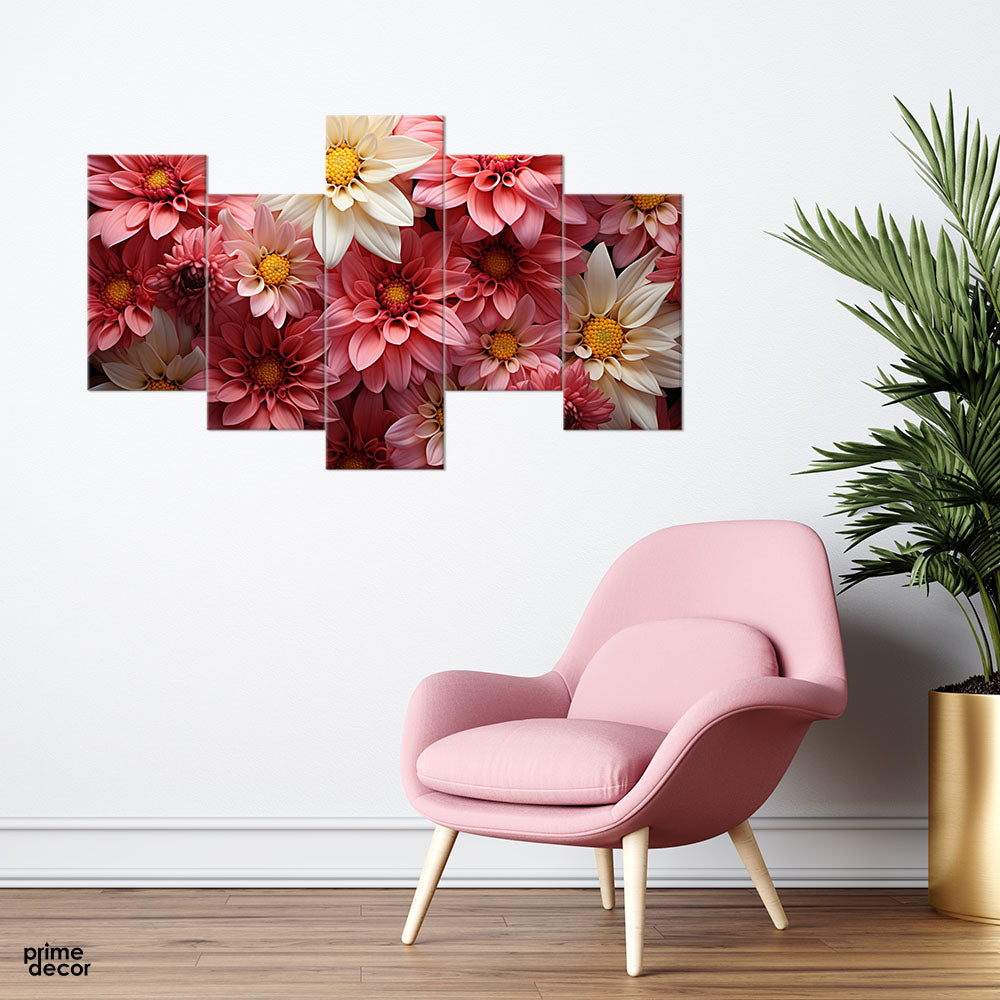 Pale Pink & hazel Colored Flowers (5 Panel) | Floral Wall Art - Prime Décor
