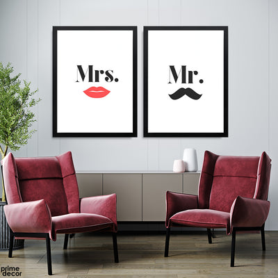 Mr. & Mrs. Typography With Icons (2 Panel) Couple Wall Art