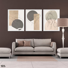 Abstract Women Face Pencil Artwork Design Over Colorful Background (3 Panel) Fashion Wall Art (Copy)