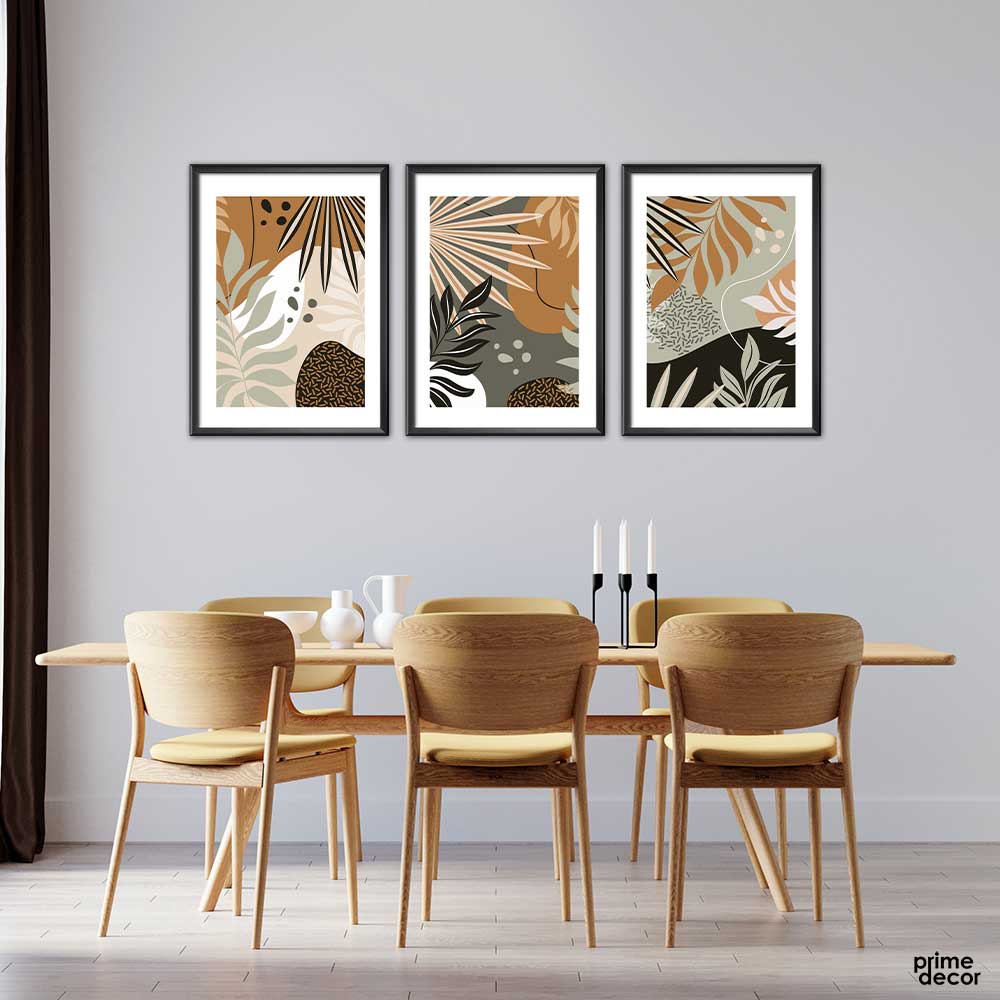 Brown & Grey Leaves Vector (3 Panel) Floral Wall Art On Sale - Prime Décor