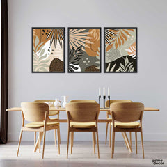 Brown & Grey Leaves Vector (3 Panel) Floral Wall Art