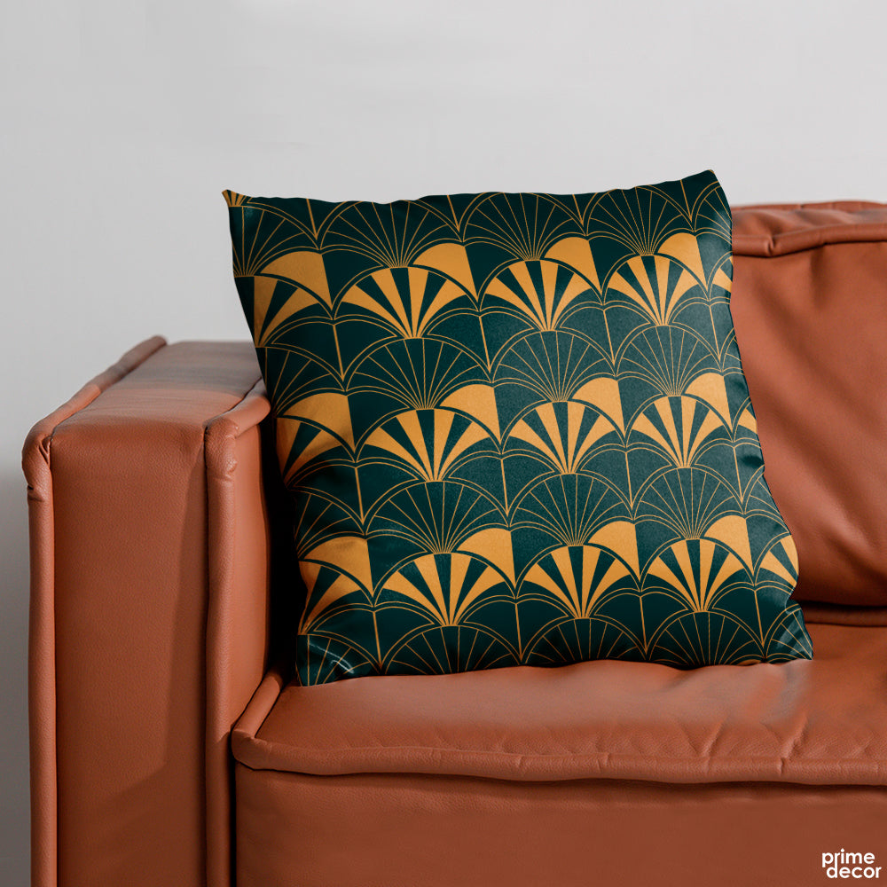 Greek Wave Green & Gold Pattern | Abstract Cushion #081 - Prime Décor