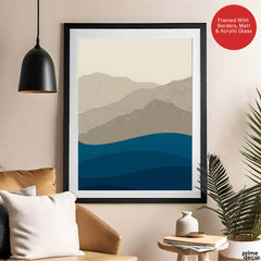 Grey & Blue Mountains With Sea Abstract Design | Abstract Office Artwork #0081 - Prime Décor
