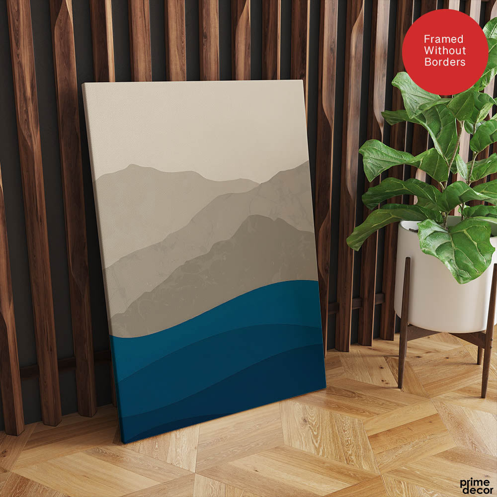 Grey & Blue Mountains With Sea Abstract Design | Abstract Office Artwork #0081 - Prime Décor