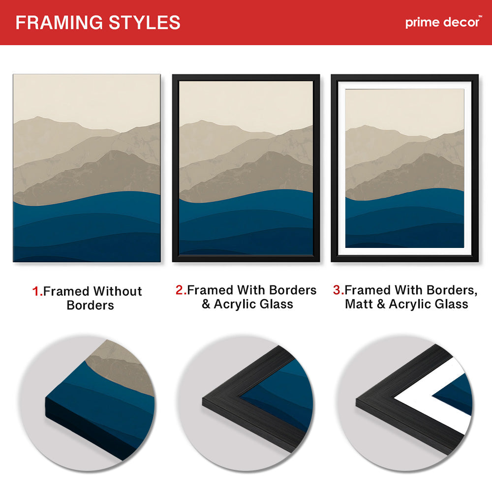 Grey & Blue Mountains With Sea Abstract Design | Abstract Office Artwork #0081 - Prime Décor