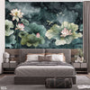 Beautiful Green & Pink Flowers Over Dark Green Background | Floral Wallpaper Mural
