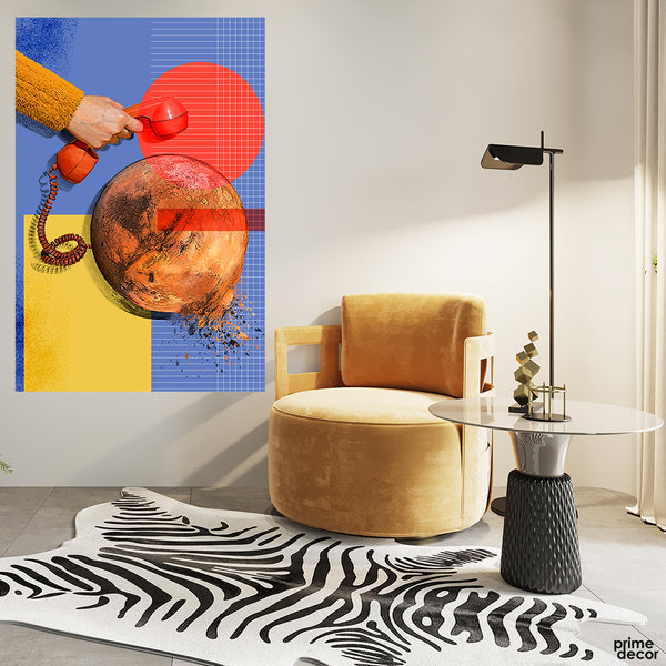 Abstract Orange & Gold Artwork Of Telephone (Single Panel) Fashion Wall Art