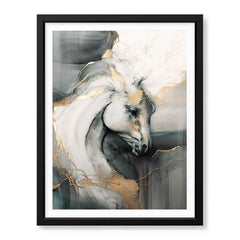 White Silver & Gold Beautiful Horse Art Design | Abstract Fashion Artwork #0082 - Prime Décor