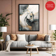 White Silver & Gold Beautiful Horse Art Design | Abstract Fashion Artwork #0082 - Prime Décor