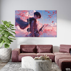 Levi Ackerman Romantic In Cherry Blossoms (3 Panel) Anime Wall Art - Prime Décor