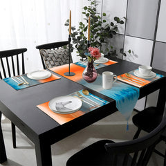Ivy Blue & Orange Storm Watercolor Style | Table Runner and Placemat Set