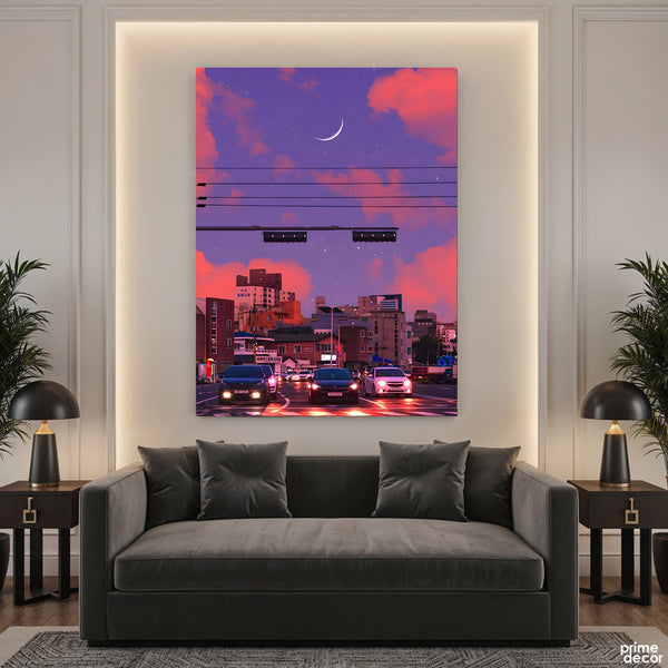 Streetlights Under Pink Sky