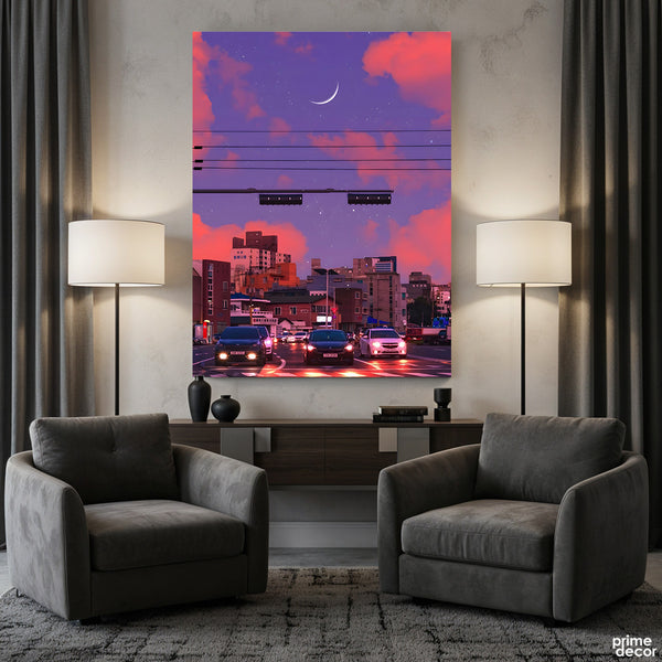 Streetlights Under Pink Sky