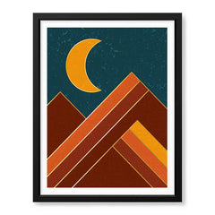 Colorful Abstract Art With Golden Moon Over Blue Background | Abstract Office Artwork #0083 - Prime Décor