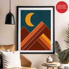 Colorful Abstract Art With Golden Moon Over Blue Background | Abstract Office Artwork #0083 - Prime Décor