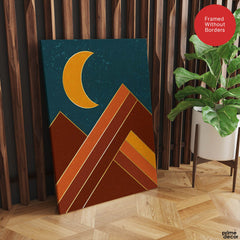 Colorful Abstract Art With Golden Moon Over Blue Background | Abstract Office Artwork #0083 - Prime Décor