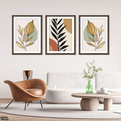Sepia & Beige Pastel Minimalist Line Art Flowers (3 Panel) Floral Wall Art - Prime Décor