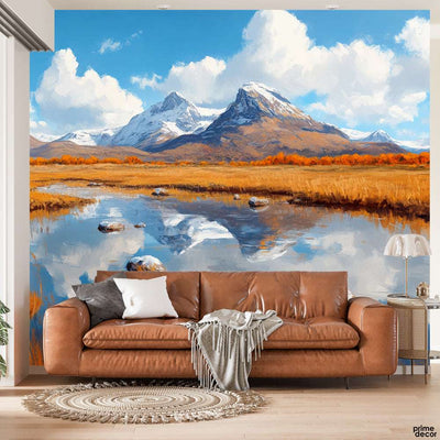 Beautiful Mountains View Covered With Snow | Landscape Wallpaper Mural