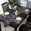 Orange & Carmine Parrots with Tropical Leaves on Navy Background | Table Runner and Placemat Set