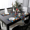 Orange & Carmine Parrots with Tropical Leaves on Navy Background | Table Runner and Placemat Set