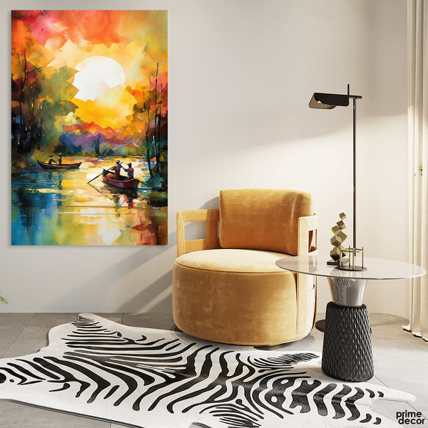 Abstract Colorful Artwork Of Boats At Sunset (Single Panel) Nature Wall Art