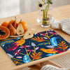Orange & Carmine Parrots with Tropical Leaves on Navy Background | Table Runner and Placemat Set
