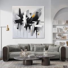 Abstract Large B&W Brush Strokes With A Hint of Yellow (Single Panel) Abstract Wall Art - Prime Décor