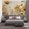 Sheen Gold Flowers Acrylic Paint Style On Beige Background | Floral Wallpaper Mural